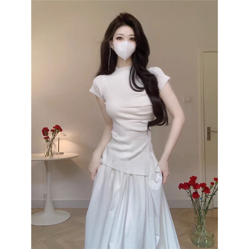 Áo Thun Tay Ngắn Xẻ Tà Thời Trang Mùa Hè Cho Nữ