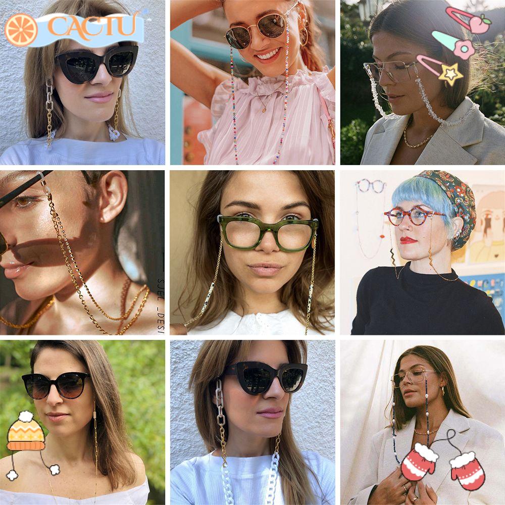 CACTU Dây Xích Kim Loại Giữ Mắt Kính Đính Đá Giá Đỡ