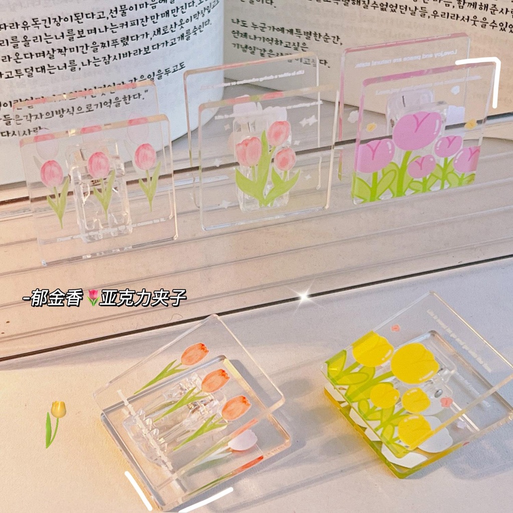 Kẹp giấy mica trong suốt hình bông hoa Tu.Lip KG01 KAMI, kẹp tài liệu