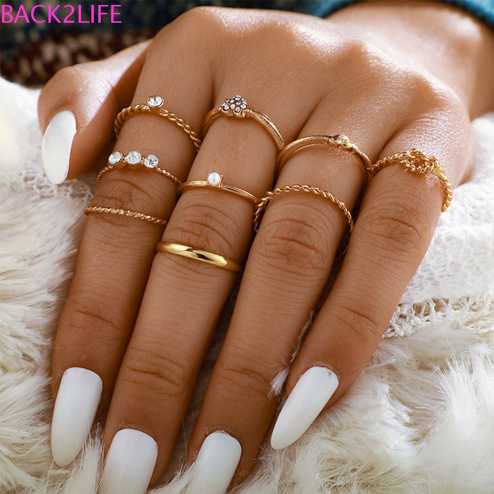 BACK2LIFE Set 9 Nhẫn Đính Đá Phong Cách Bohemian Sang Trọng