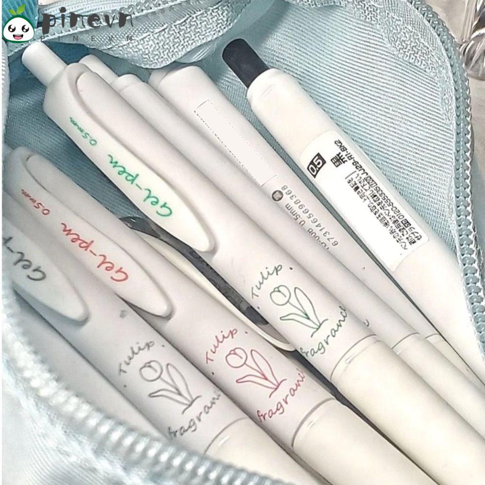 PINEVN Set 6 Bút Mực Gel Dạng Nhấn Tạo Hình Hoa Tulip Trang Trí Đẹp Mắt