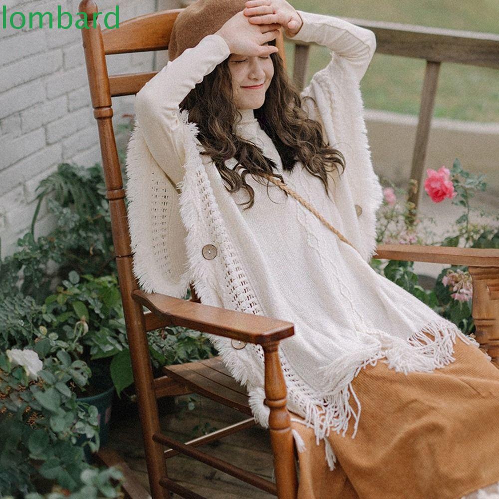 LOMBARD Khăn Choàng Dệt Kim Hình Tam Giác Dày Dặn Giữ Ấm Mùa Đông Phong Cách Cổ Điển Cho Nữ