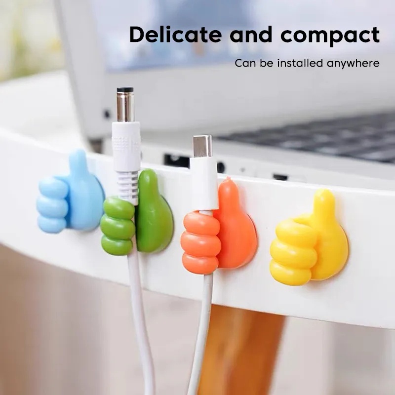 Set 1 / 4 Móc Cố Định Dây Cáp Dữ Liệu Tự Dính Hình Ngón Tay Cái Sáng Tạo Bằng PVC Đa Năng