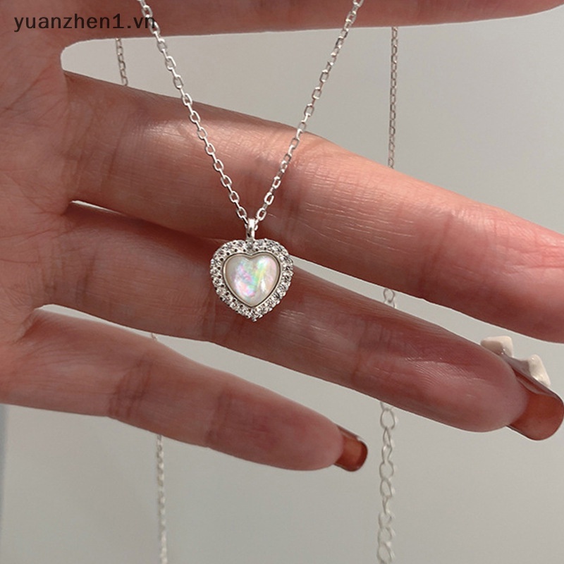 Vòng cổ Mặt Trái Tim Đính Đá Opal Thời Trang Cho Nữ