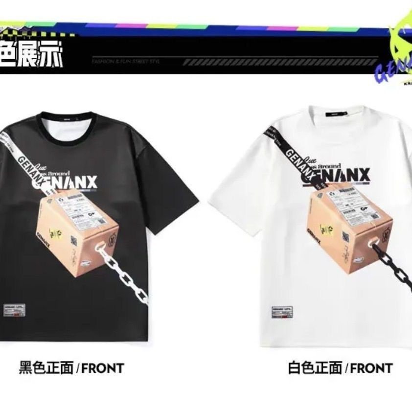 Áo Thun Cotton Nguyên Chất Cao Cấp Mùa Hè Mới In Hình Hộp Chuyển Phát Tia Chớp Có Túi Khóa Kéo Cho Nam