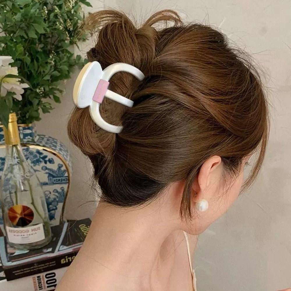 LOMBARD Kẹp Tóc Càng Cua Bằng Acrylic Màu Đen Họa Tiết Chữ Phong Cách Retro Dành Cho Nữ