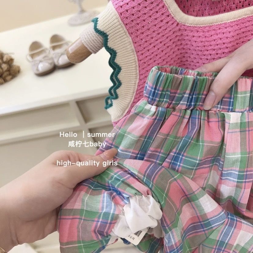 Bộ Áo Dệt Kim Sát Nách + Quần Sooc In Họa Tiết Hoa Thời Trang Mùa Hè 2023 Cho Bé Gái