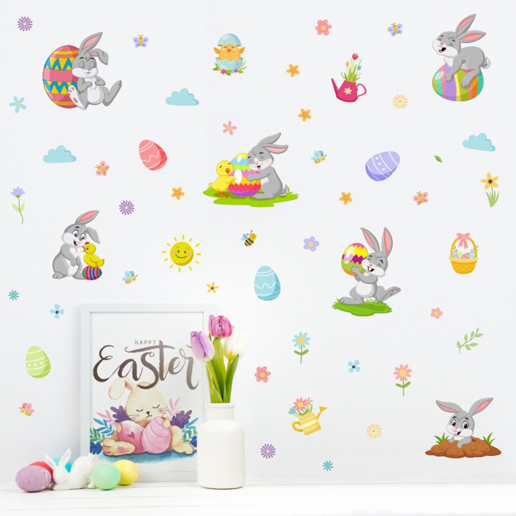 (Bất Ngờ) Hình Dán Tự Dính PVC Họa Tiết Thỏ Phục Sinh Tinh Tế Tự Dính Có Thể Tháo Gỡ Trang Trí Nhà Cửa Lễ Hội
