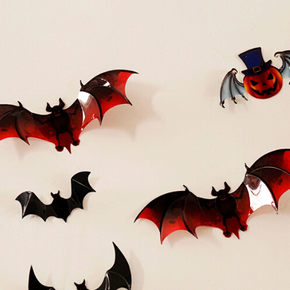 Set 12 Decal dán tường Hình Dơi / Bí Ngô 3D Trang Trí Halloween