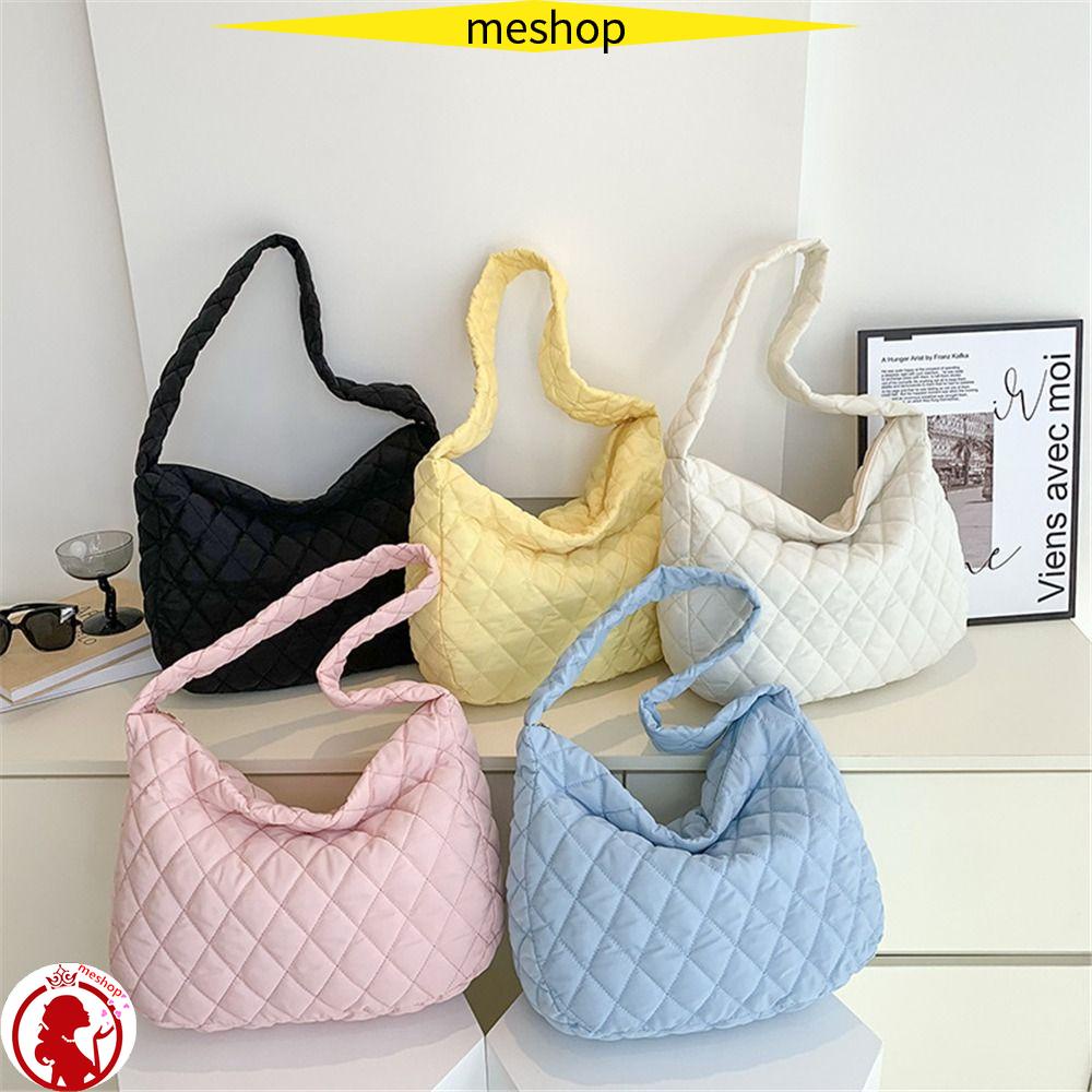 ME Túi Đeo Vai Cỡ Lớn Vải Cotton Họa Tiết Sọc Caro Ấm Áp