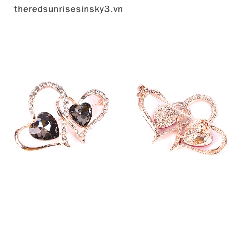 Ghim Cài Áo Hình Trái Tim Đôi Đính Đá Pha Lê Thời Trang