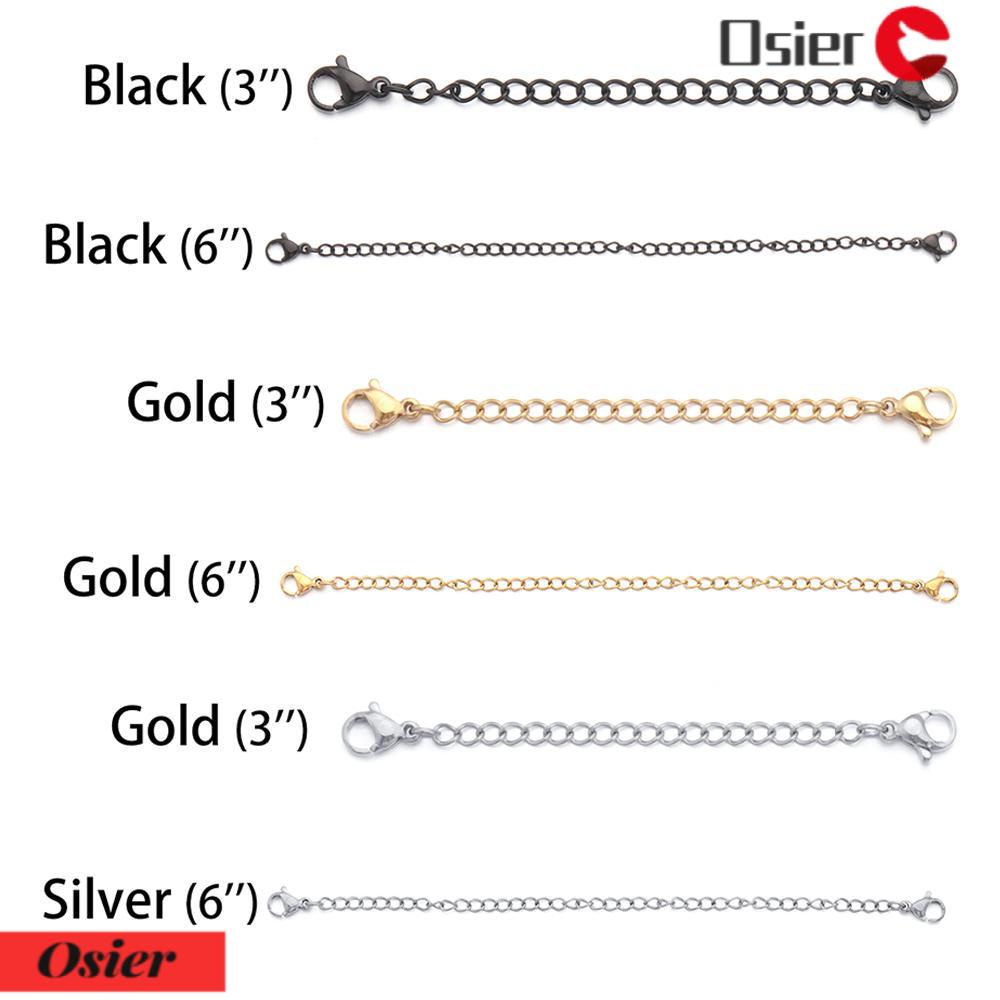 OSIER1 Dây Xích Nối Dài Bằng Thép Không Gỉ Màu Vàng / Bạc / Đen Chuyên Dụng Làm Trang Sức DIY