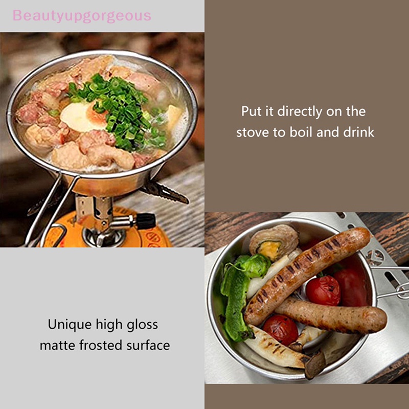 Tô Đựng Thức Ăn Bằng Thép Không Gỉ Có Tay Cầm Có Thể Gập Lại Tiện Dụng Mang Theo Du Lịch Cắm Trại