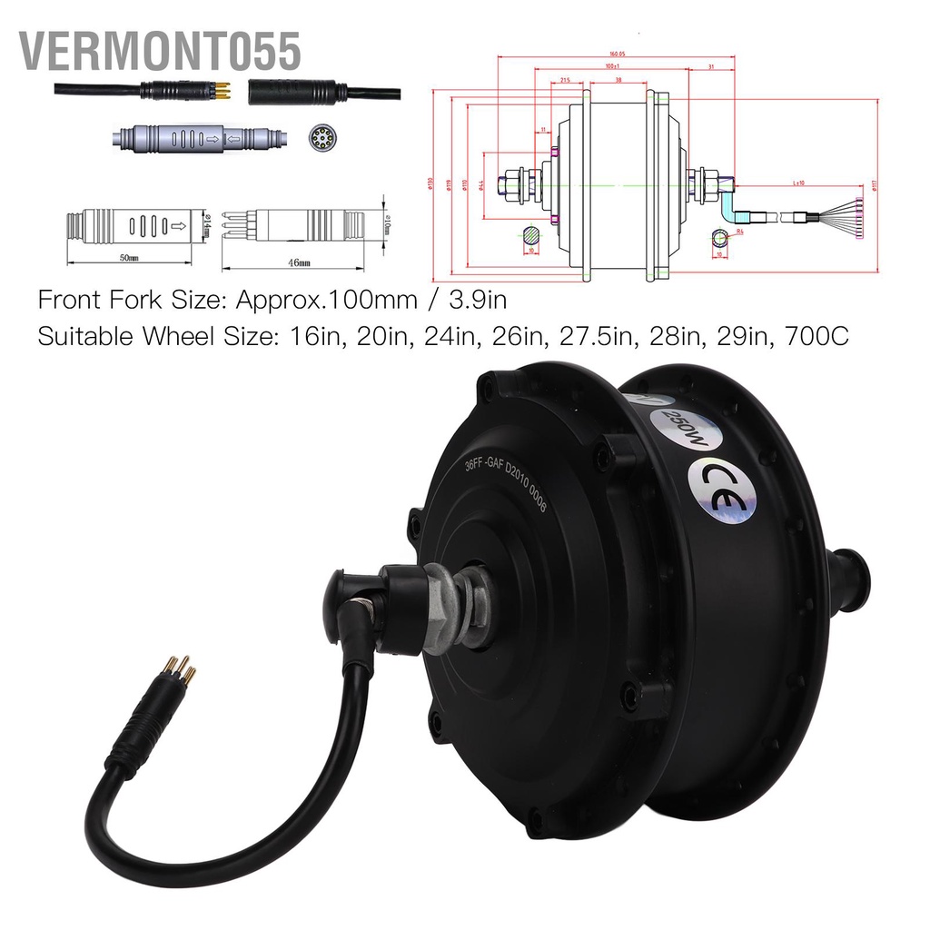 Vermont055 Động cơ truyền động phía trước xe đạp điện 36V 250W Khả năng chịu lực mạnh trung tâm bánh răng không chổi than