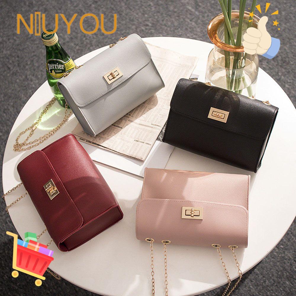 NIUYOU Túi Đeo Chéo Da PU Phối Dây Xích Thời Trang Cho Nữ