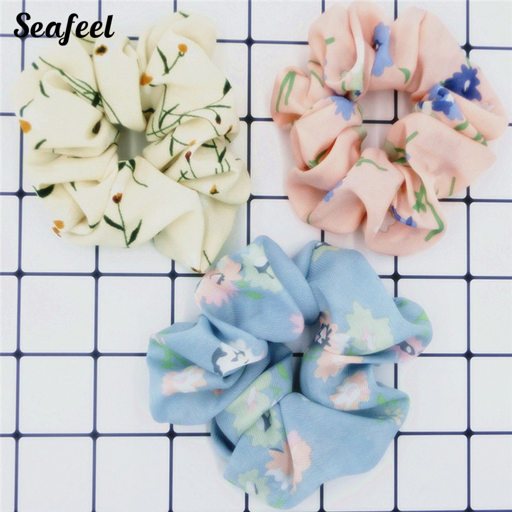Dây Cột Tóc Scrunchies Co Giãn Mềm Mại In Họa Tiết Hoa Ngọt Ngào Cho Nữ