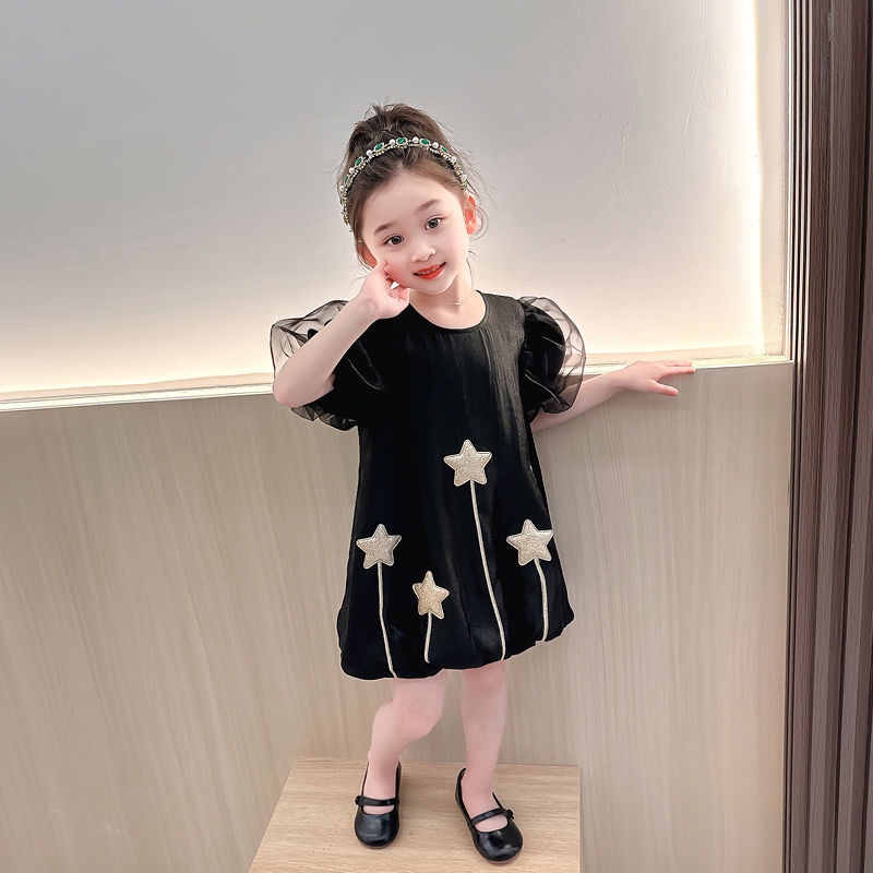 Đầm Công Chúa Tay Phồng Phối Lưới Thời Trang Mùa Hè 2023 Cho Bé Gái