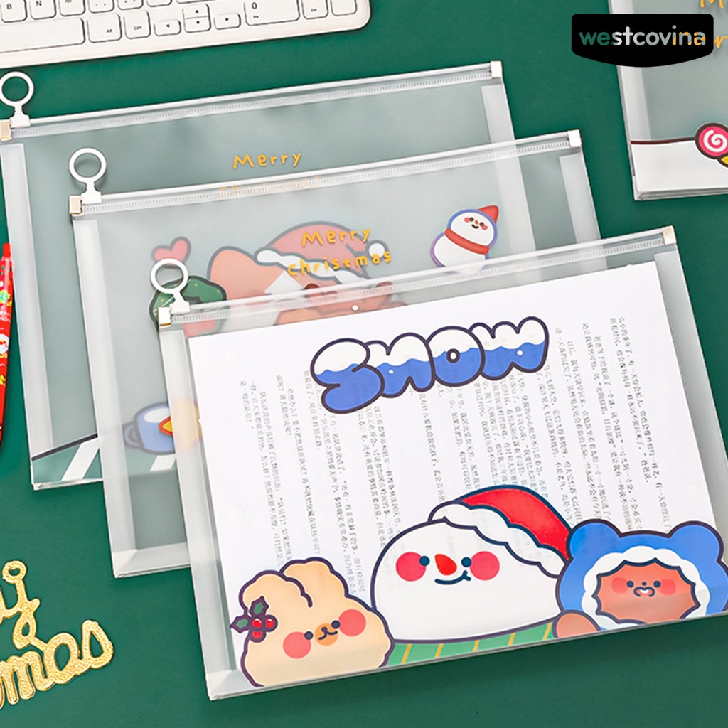 [WSTN]✎Túi Đựng Tài Liệu A4 Trong Suốt Chống Thấm Nước Sức Chứa Lớn Có Khóa Kéo Họa Tiết Hoạt