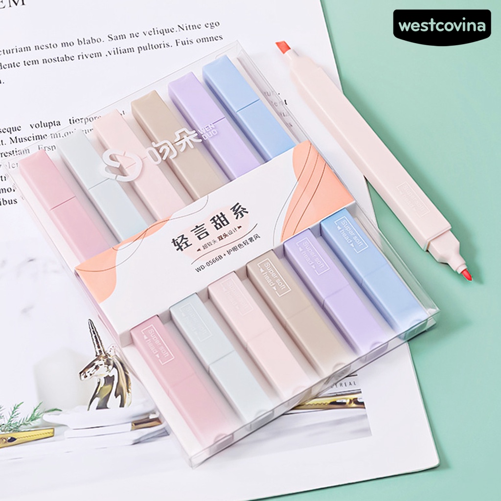 [WSTN]✎Set 6 Bút Lông Hai Đầu Ngòi Mềm Mại Màu Macaron Dễ Thương