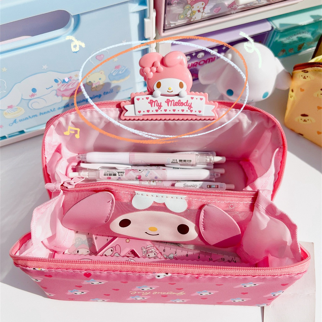 Sanrio Túi Bút Chì Siêu Dễ Thương Dung Lượng Siêu Lớn Hình Vuông Di Động Mỹ Phẩm Cầm Tay/Gói Đựng Đồ Dùng Học Tập.
