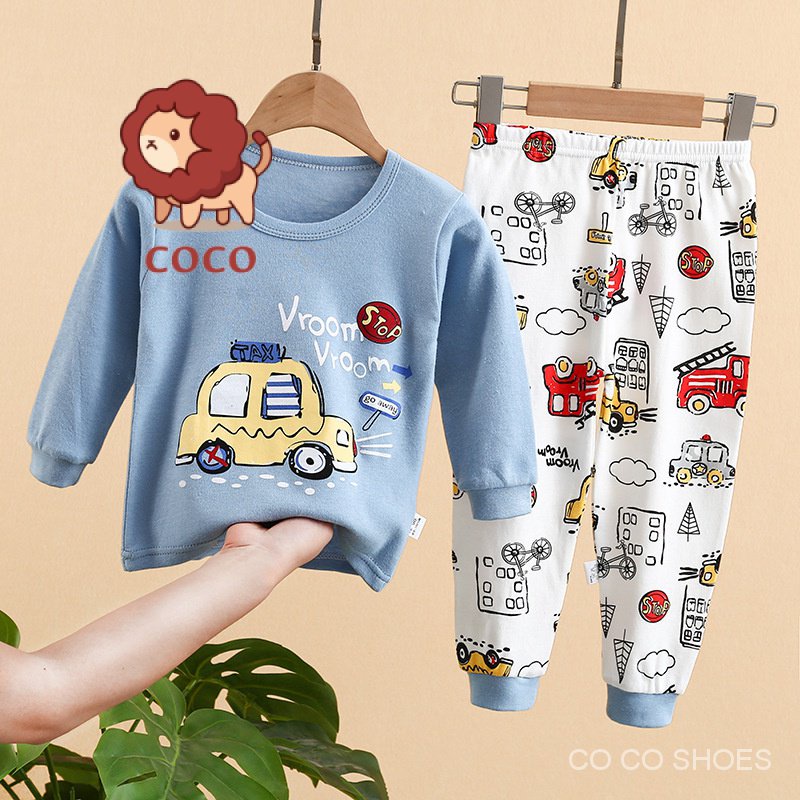 Bộ Đồ Ngủ Tay Dài Bằng Cotton Tinh Khiết In Họa Tiết Hoạt Hình Phong Cách Mới Dành Cho Trẻ Em Mặc Ở Nhà