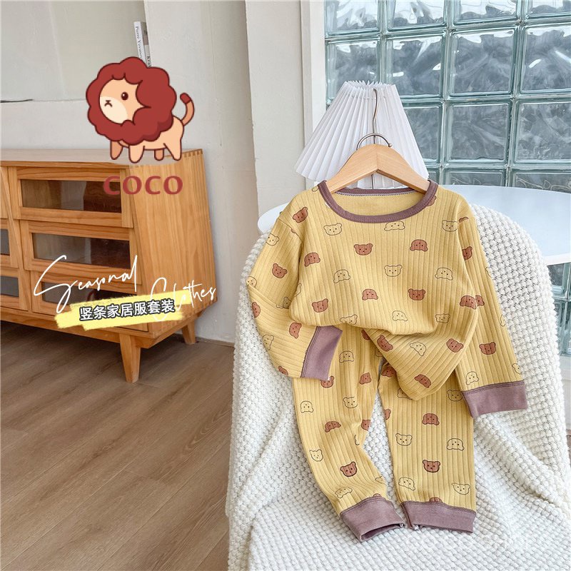 Bộ Đồ Ngủ Hai Mảnh Bằng Cotton Nguyên Chất Thời Trang Mùa Thu Cho Bé Gái