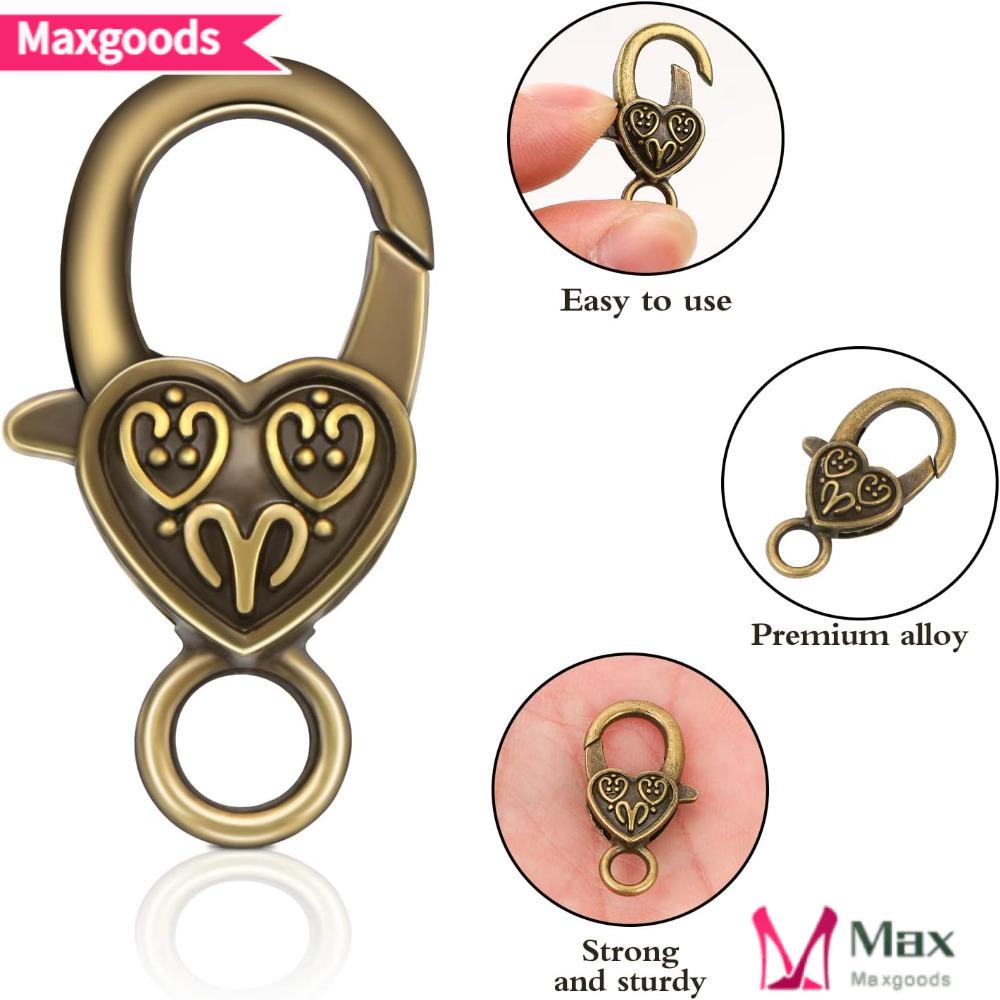 MAXG Kẹp Càng Cua Dạng Xoay Hình Trái Tim Bằng Hợp Kim Màu Vàng / Bạc Kích Thước 26x15MM Chất Lượng Cao Diy