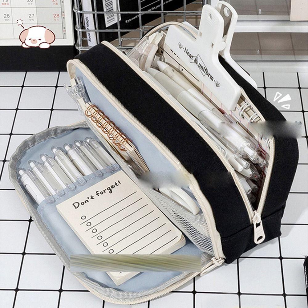 MXMUSTY Túi Đựng Bút Bằng Vải Canvas Nhiều Ngăn In Hoạt Hình Phong Cách Hàn Quốc