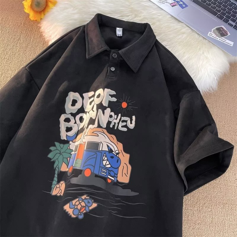 Bộ Áo Thun polo Tay Ngắn Phối Quần Short Da Lộn Thời Trang Đường Phố Mỹ Chất Lượng Cao Cho Nam