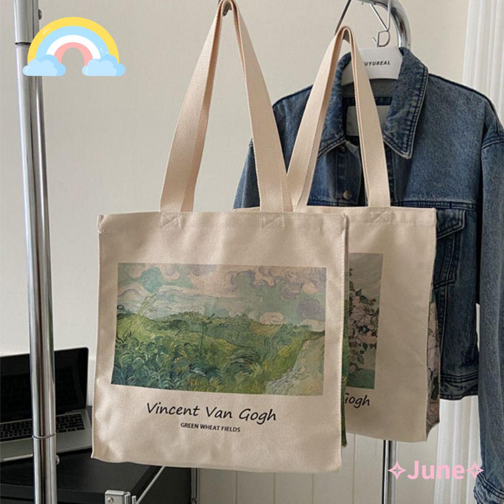 JUNE Túi Xách Nữ Vải Bố Có Khóa Kéo Phong Cách Vintage