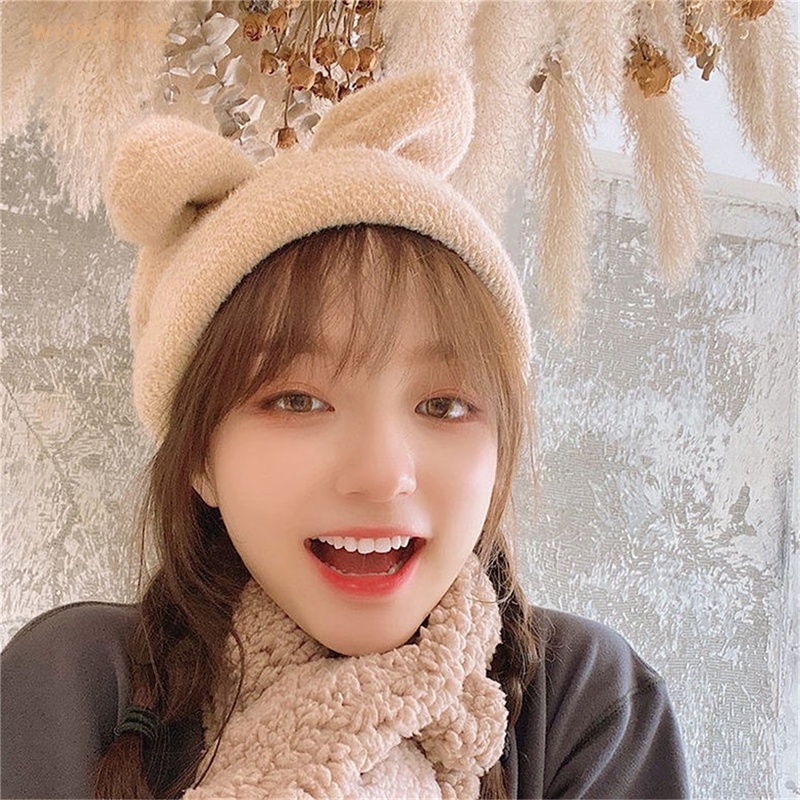 Mũ Len Beanie Đính Tai Thỏ Dễ Thương Cho Nữ