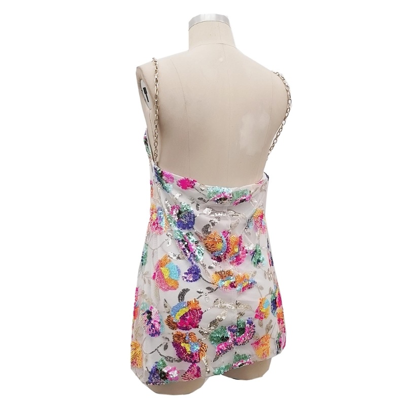 Đầm Chữ A Ngắn Không Tay Cổ Vuông Hở Lưng Đính Kim Sa Lấp Lánh Dành Cho Nữ