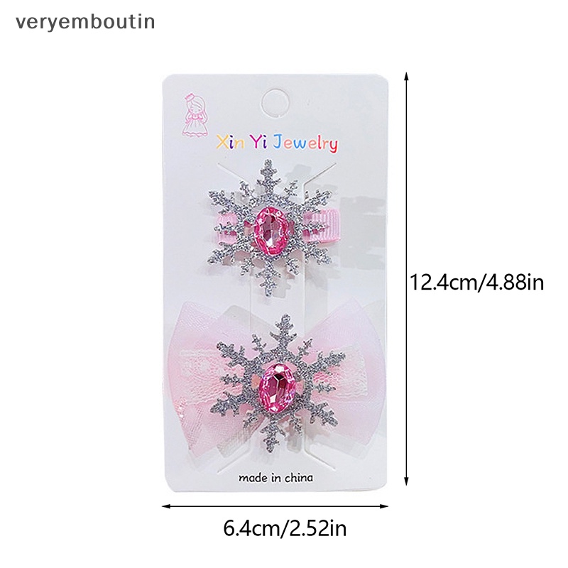 Bộ 2 Kẹp Tóc Hình Hoa Tuyết Đính Đá Nhiều Màu Sắc Dễ Thương Cho Bé Gái
