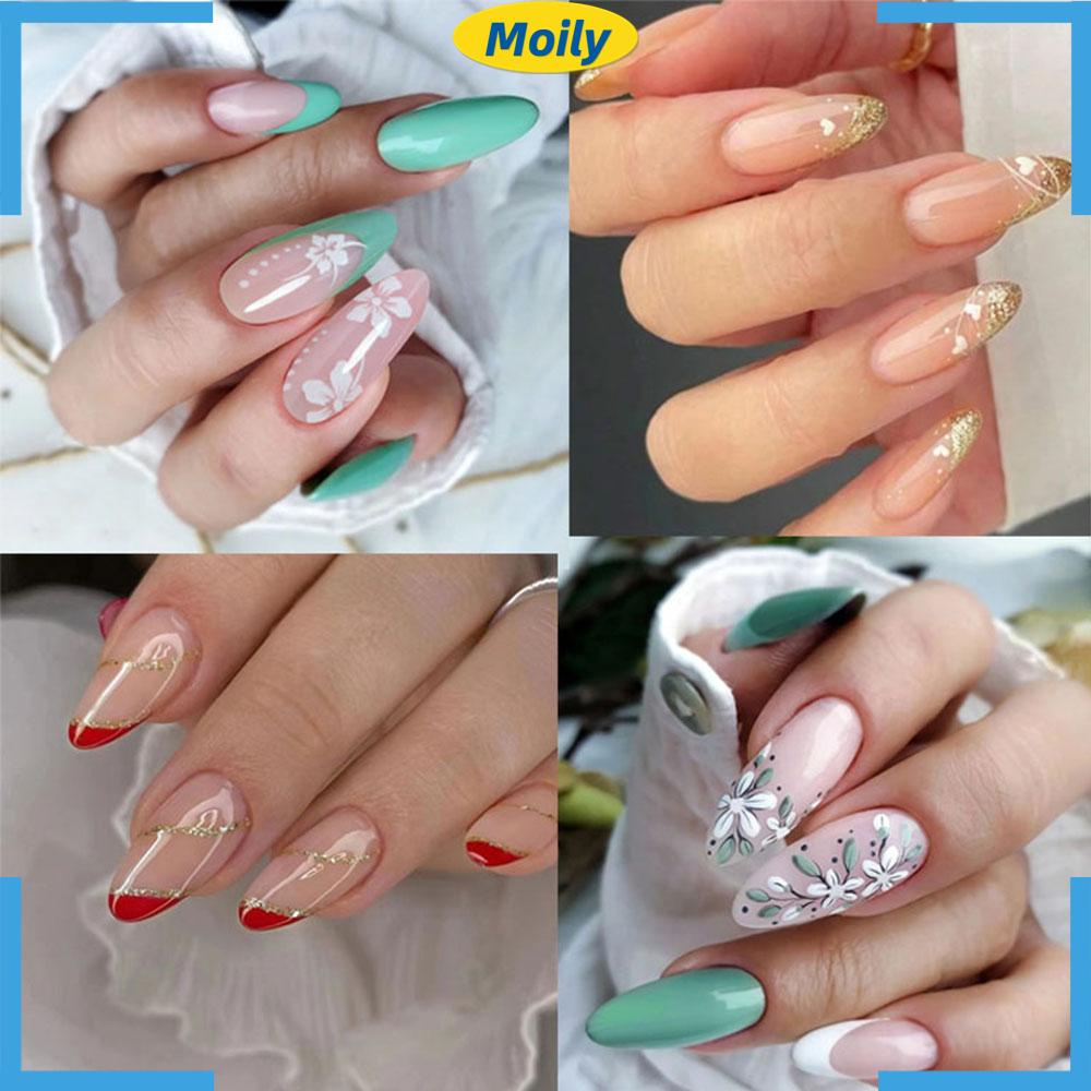 MOILYVN Set 24 Móng Tay Giả Đầu Nhọn Màu Trắng Thời Trang Cho Nữ