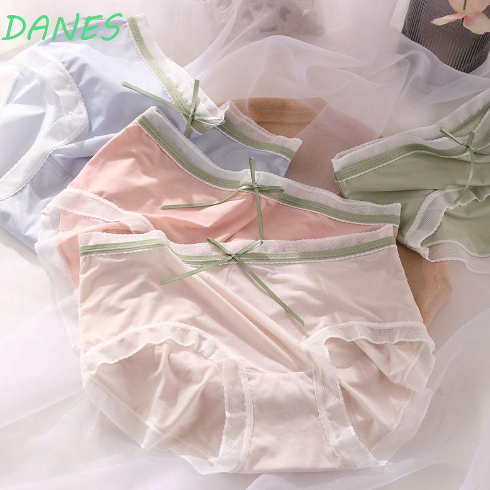 DANES Quần Lót Cotton Lụa Phối Ren Mỏng Thoáng Khí Lưng Vừa Đính Nơ Xinh Xắn Cho Nữ