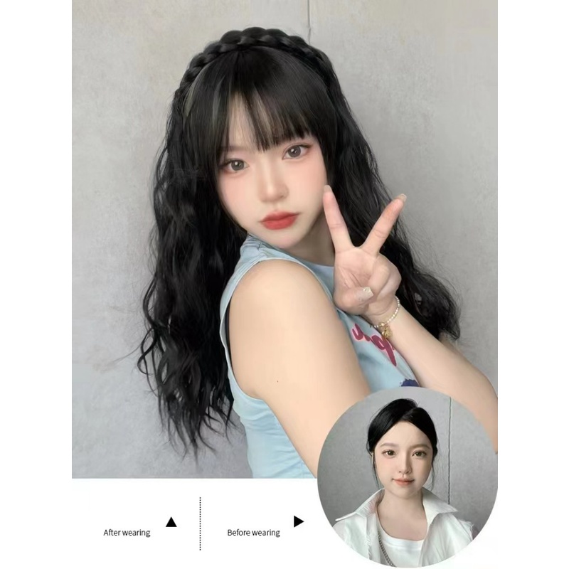 Tóc Giả Dài Xoăn Tự Nhiên Có Băng Đô Bện Cho Nữ