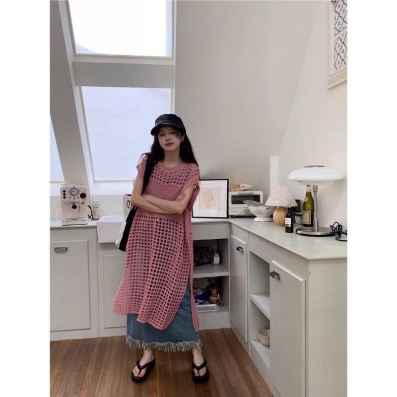IMAODOU Đầm Midi Dệt Kim Không Tay Dáng Rộng Màu Trơn Thời Trang Mùa Hè Dành Cho Nữ