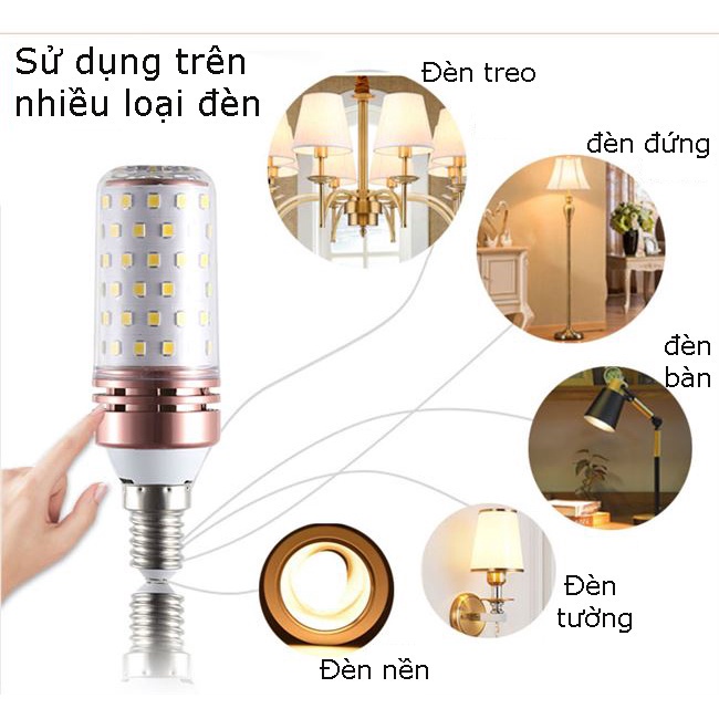 Bóng Đèn Led Bắp Ngô 12w 3 màu Led Siêu Sáng Công Suất 12w, Đui Xoáy E14/ E27