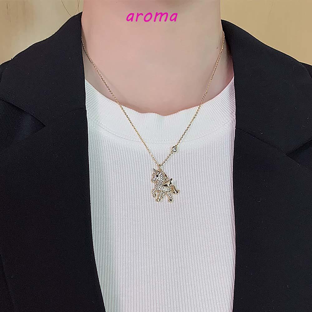 AROMA Vòng cổ Mặt Hình Kỳ Lân Dễ Thương Phong Cách Hàn Quốc