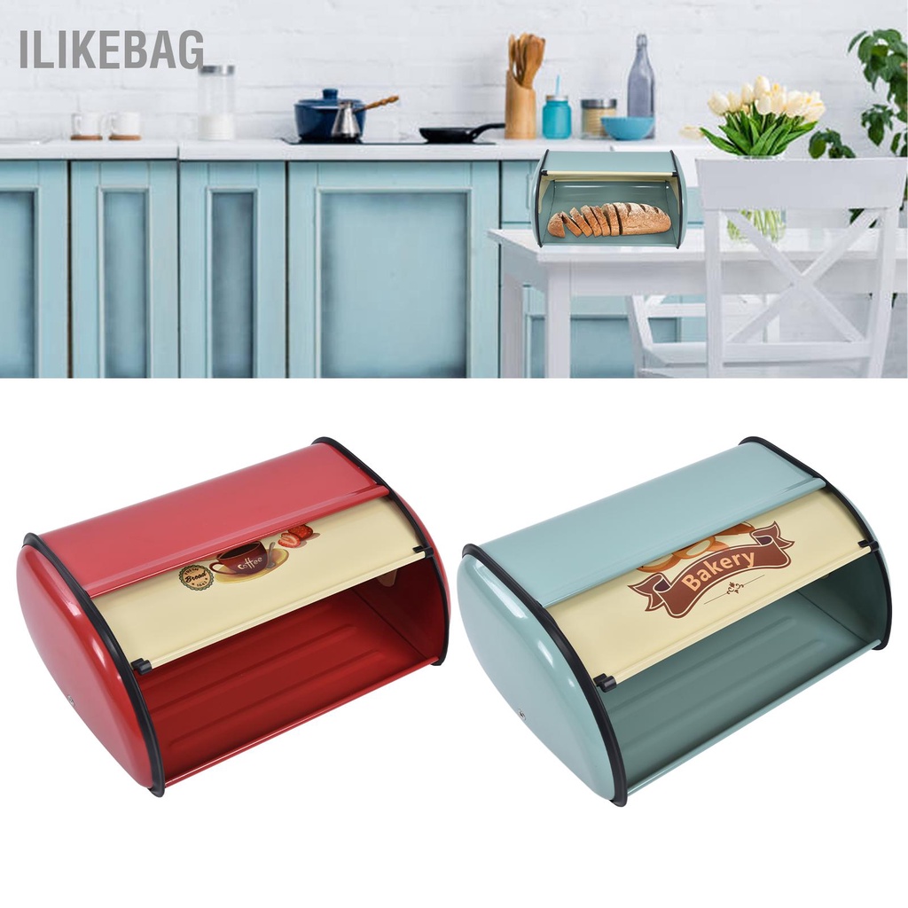 Ilikebag Hộp đựng bánh mì bằng kim loại cho mặt bàn bếp thùng dung tích lớn có nắp cuộn
