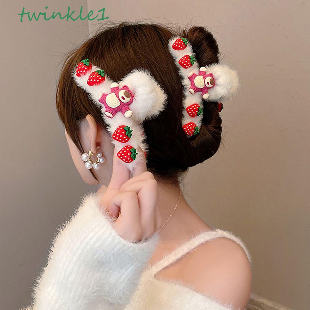 TWINKLE Kẹp Tóc Thiết Kế Hình Cá Mập / Dâu Tây Hoạt Hình Nhồi Bông Dễ