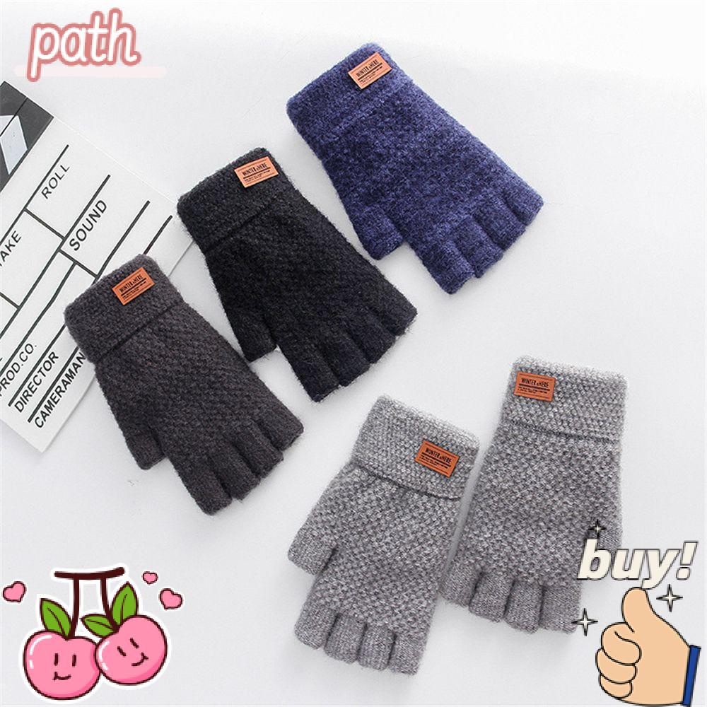 PATH Găng Tay Da Hở Ngón Co Giãn Giữ Ấm Mùa Đông