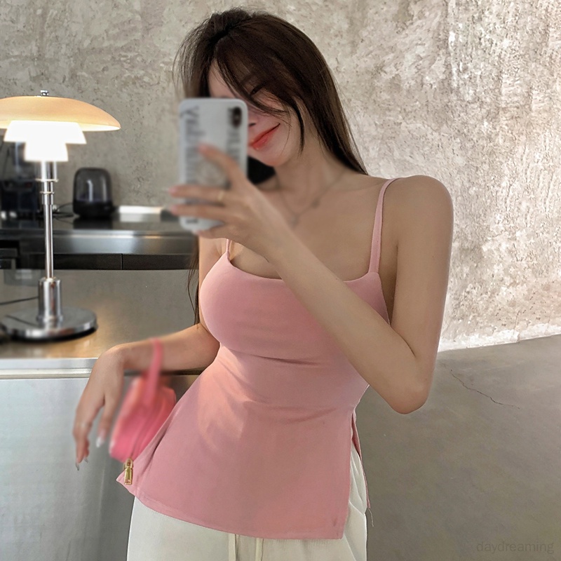 Áo Croptop Hai Dây Hở Lưng Màu Sắc Trơn Thời Trang Mùa Hè Cho Nữ