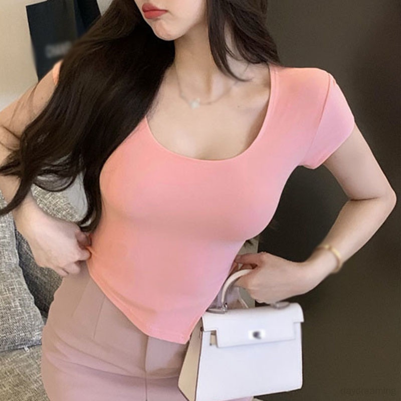 Áo Croptop Tay Ngắn Màu Sắc Thanh Lịch Cho Nữ