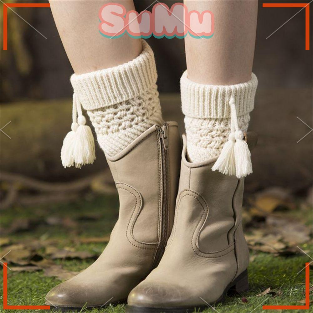 SUMU Tất Ống Chân Mềm Co Giãn Giữ Ấm Phối Tua Rua