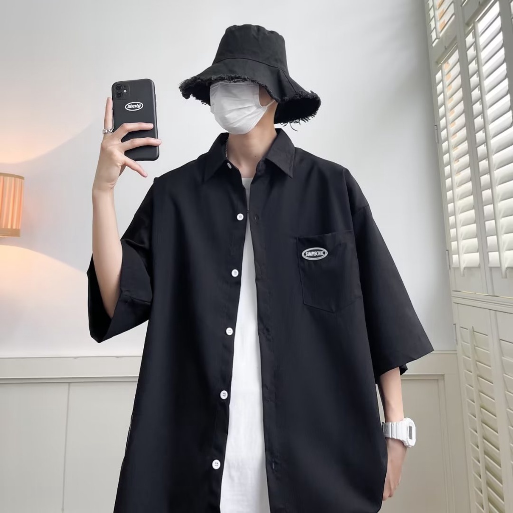 Áo Sơ Mi Tay Lửng Dáng Rộng Thời Trang Mùa Hè Cá Tính Cho Nam