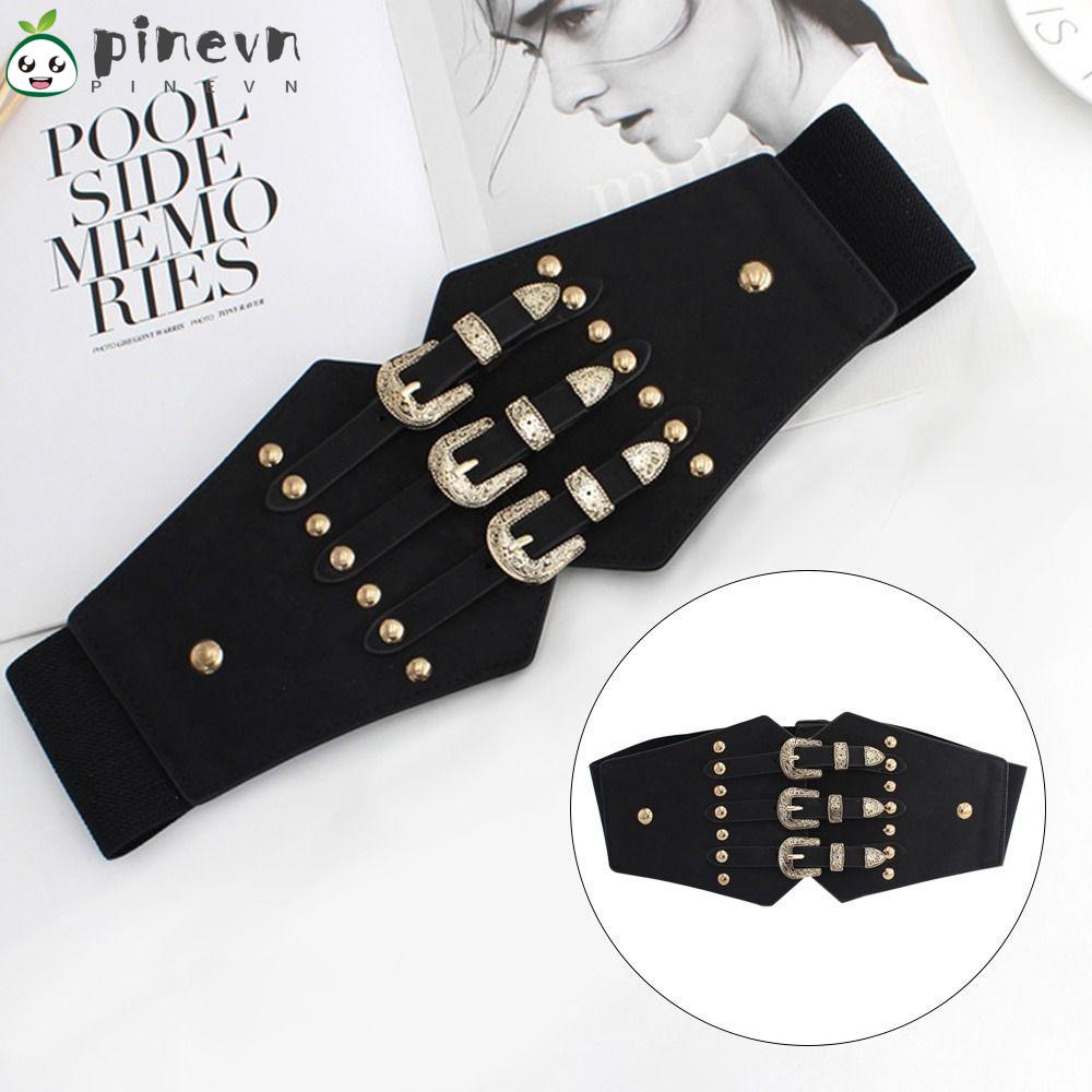 PINEVN Thắt Lưng Da Bản Rộng 3 Dây Phong Cách Punk Cổ Điển