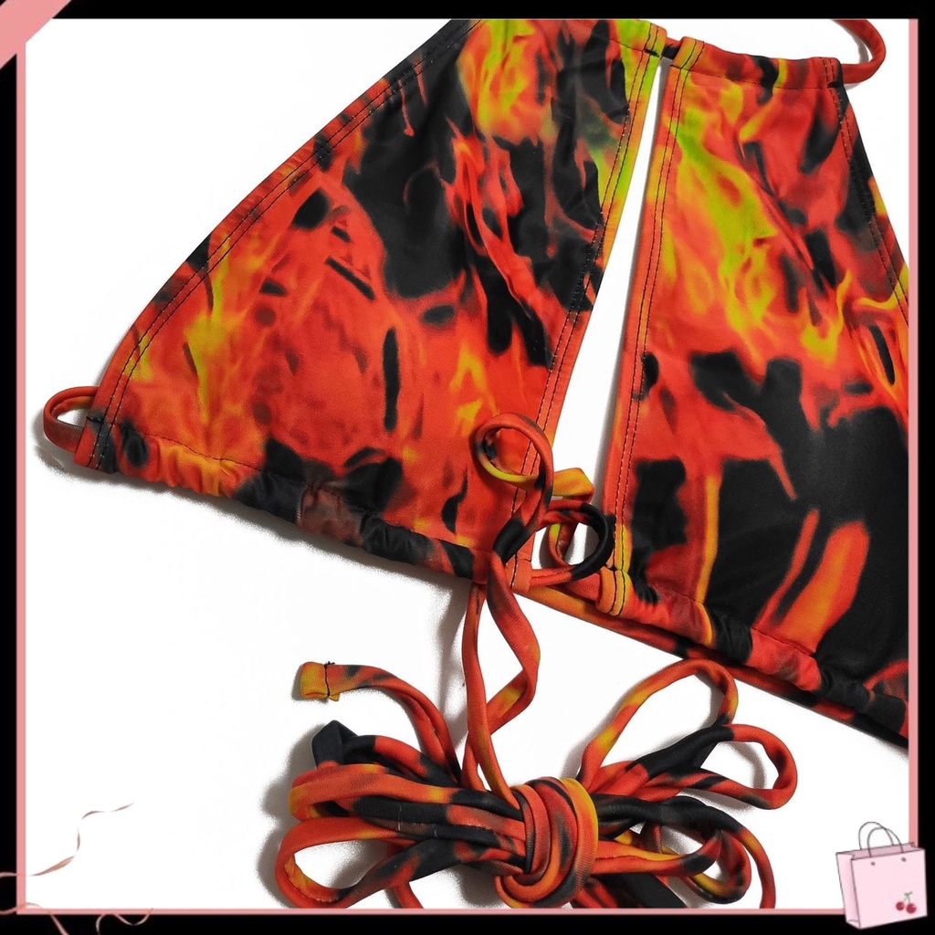 Bộ Bikini 2 Mảnh Mùa Hè Dây Chéo Màu Tương Phản In Họa Tiết Cho Nữ