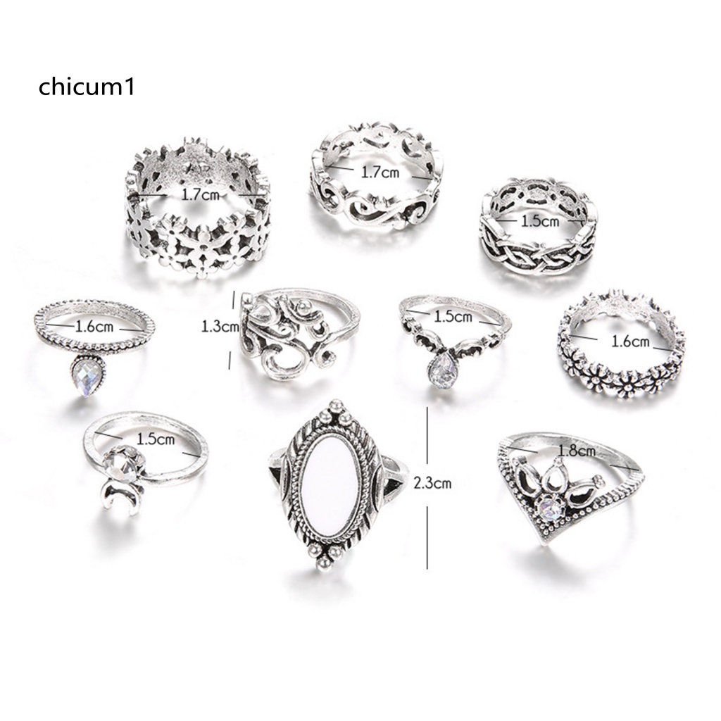 Set 10 Nhẫn Đốt Ngón Tay Nhiều Kiểu Phong Cách Bohemian