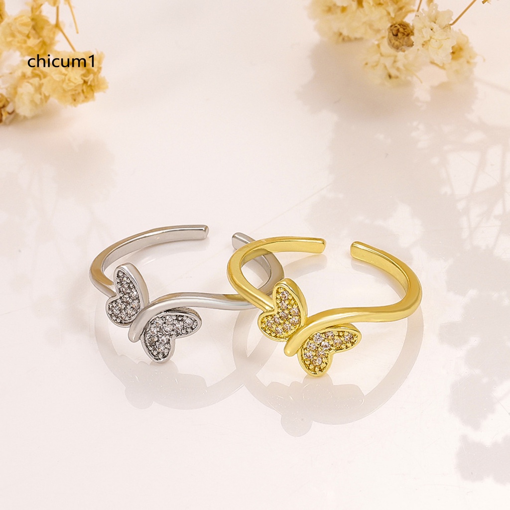 Nhẫn Dạng Mở Đính Đá Hình Bướm Lấp Lánh Có Thể Điều Chỉnh